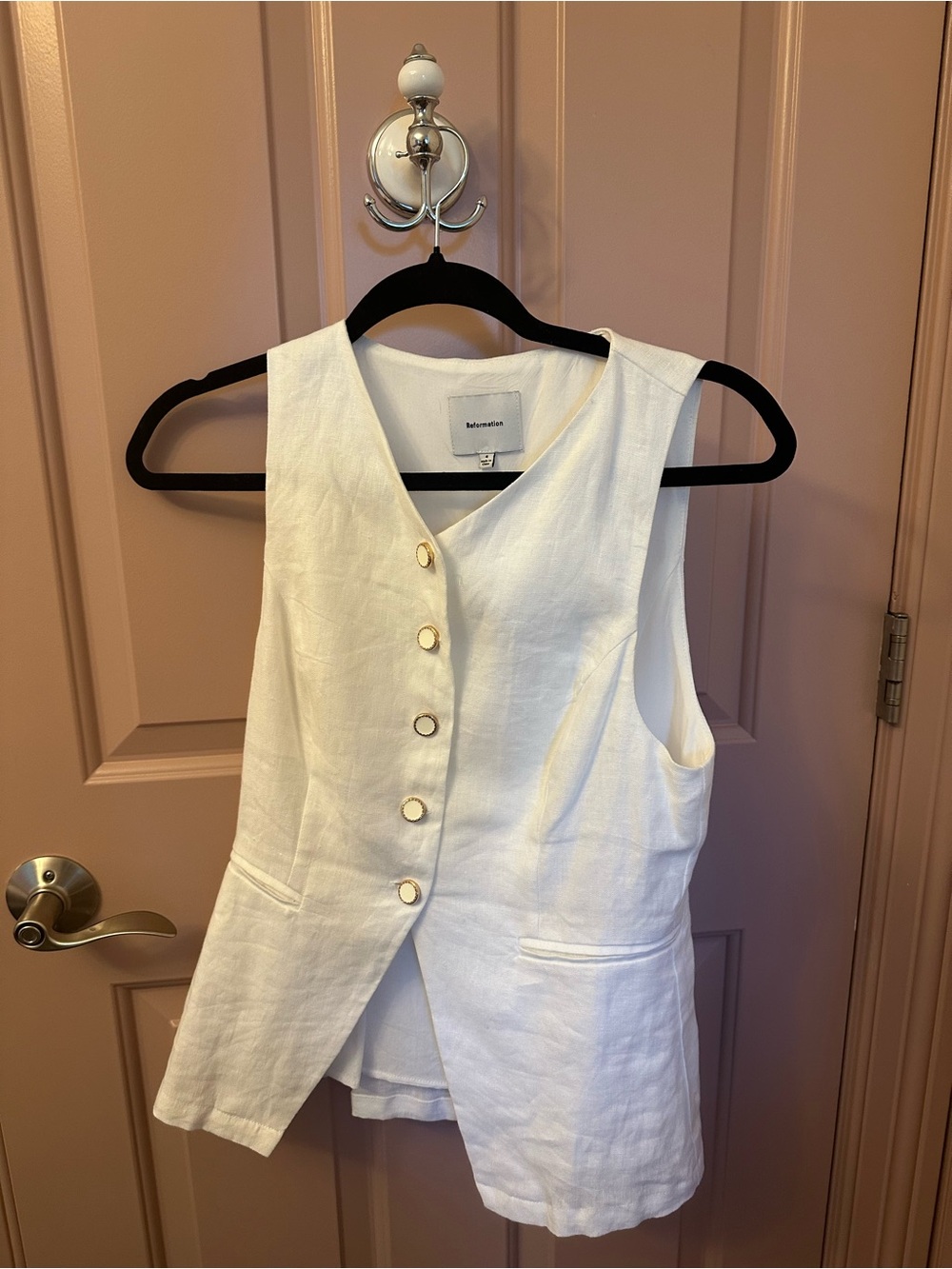 Reformation White Linen Button Vest